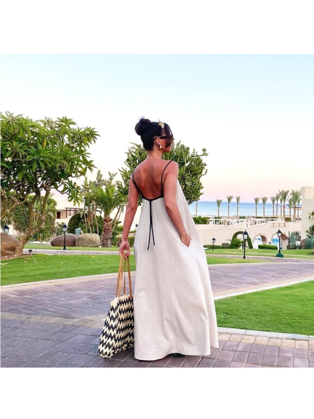 Amazon Cream Maxi Slip Dress with Black Trim - Picture 3 of 3